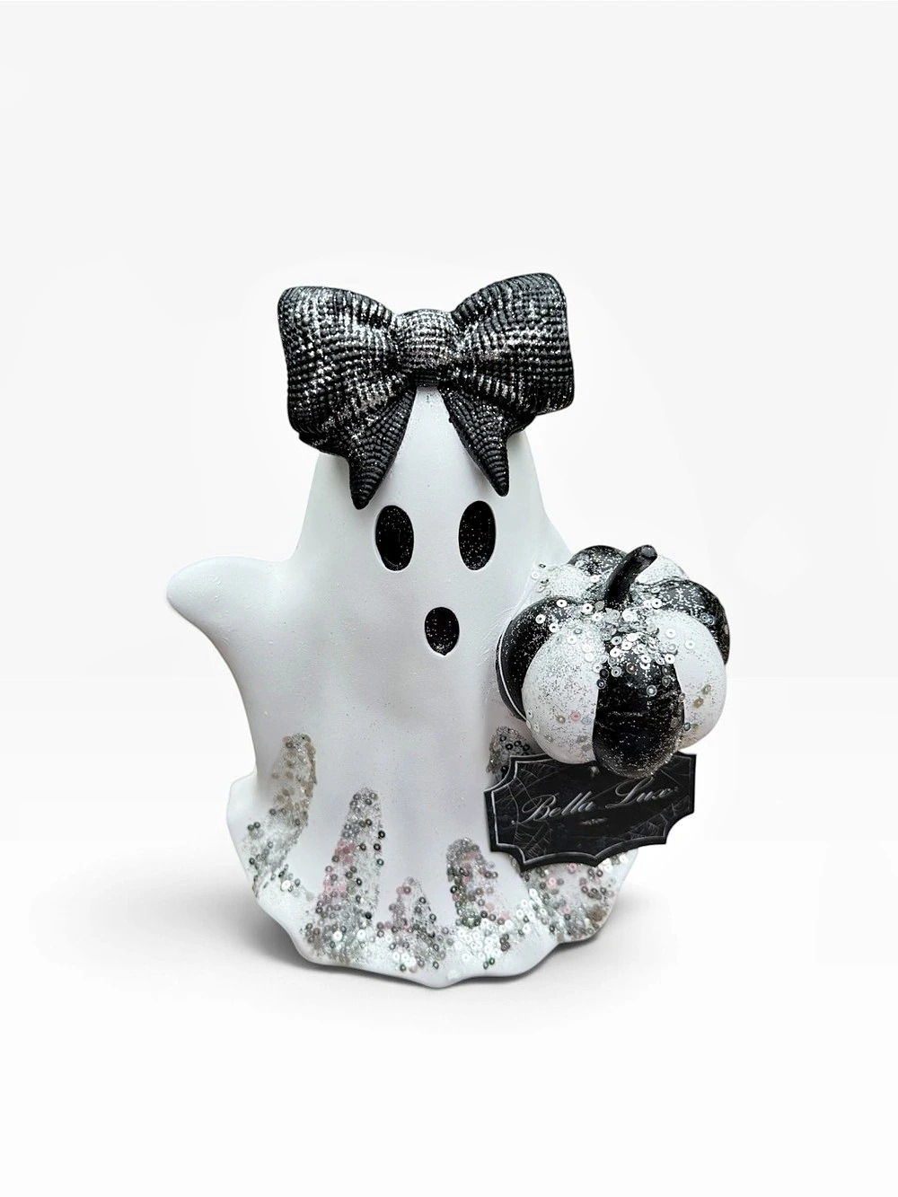 Bella Lux Sequined Girl Ghost Holding Pumpkin Figurine